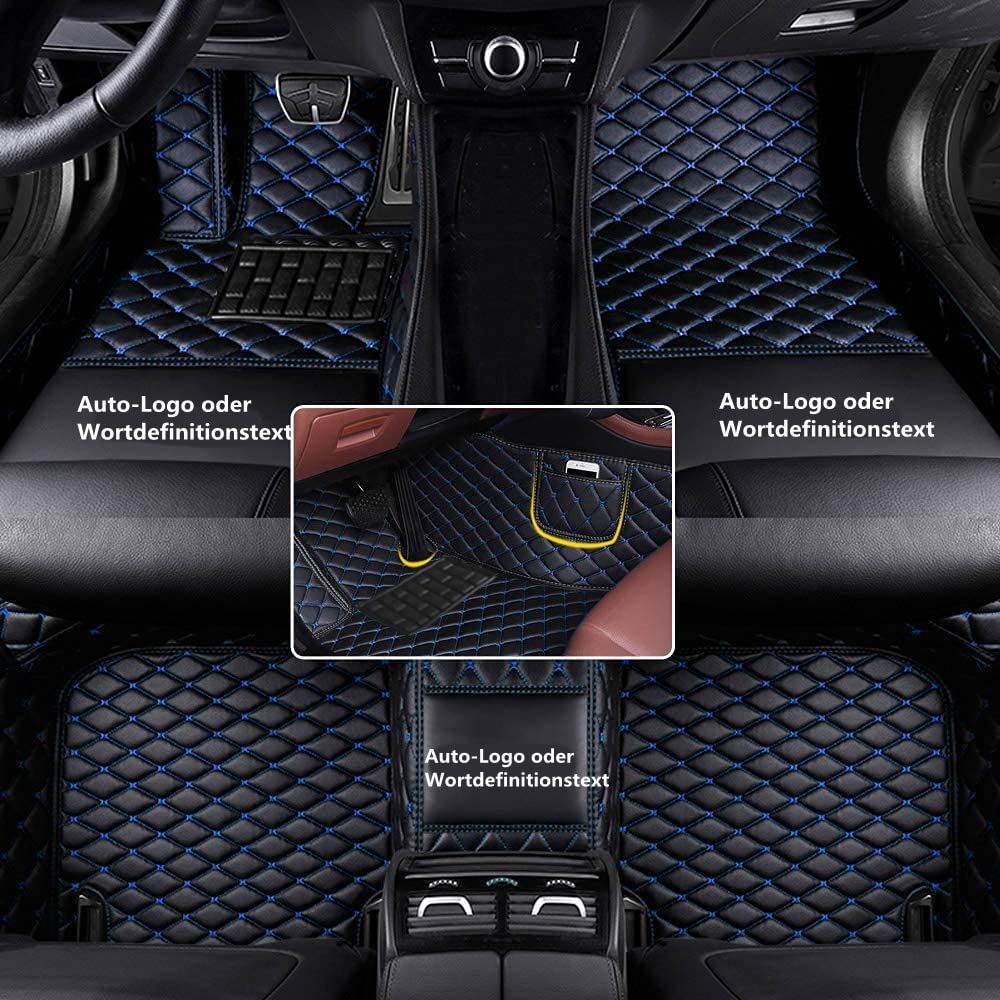 Fußmatten Auto Bodenmatte Anpassen 95% Automodelle Allwetter Fussmatten Set Zubehör Fußmatte PU Leder (Z.B Für Audi, Für BMW, Für Benz, Für Peugeot) (Schwarz-Blau) von KLKKL