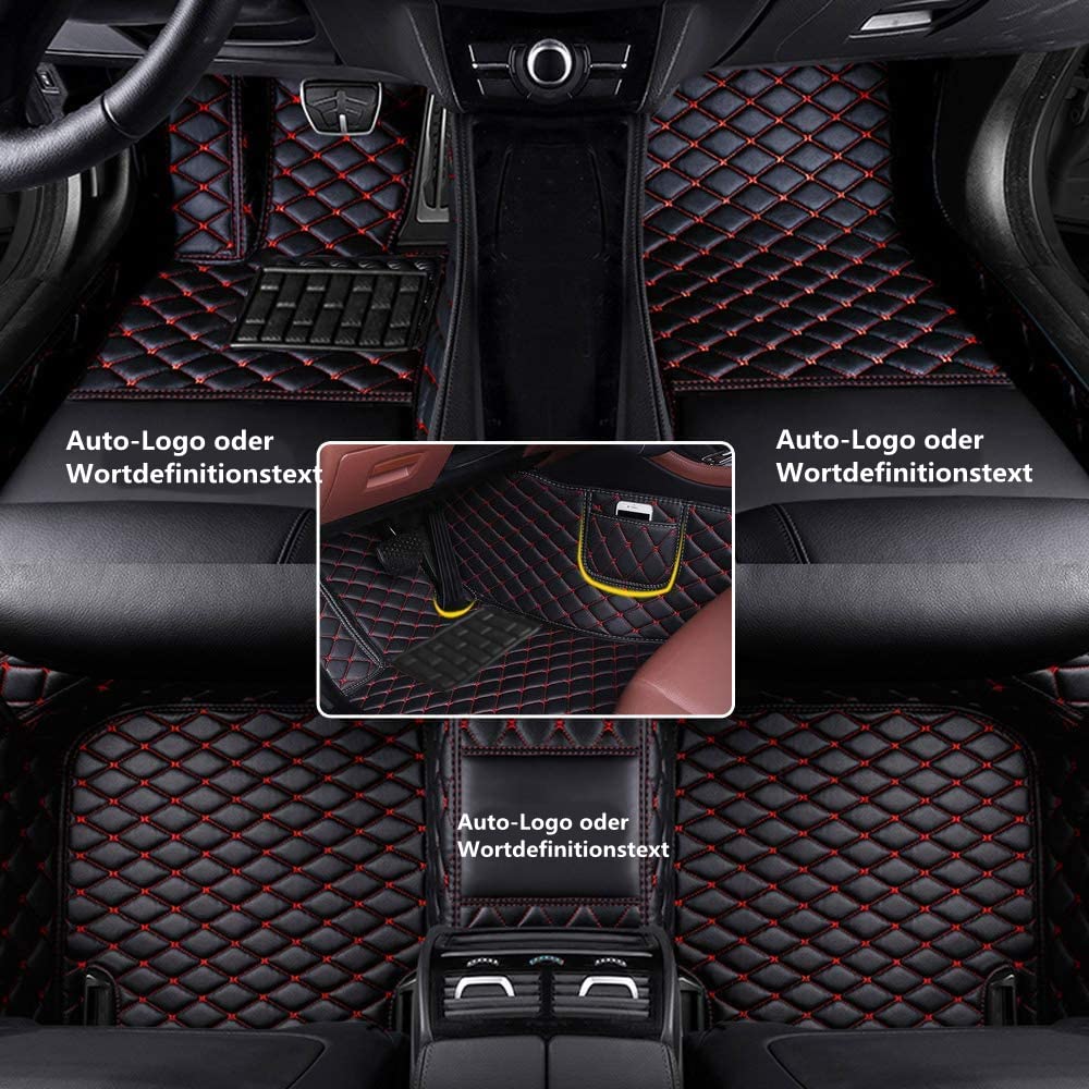 Fußmatten Auto Bodenmatte Anpassen 95% Automodelle Allwetter Fussmatten Set Zubehör Fußmatte PU Leder (Z.B Für Audi, Für BMW, Für Benz, Für Peugeot) (Schwarz-Rot) von KLKKL