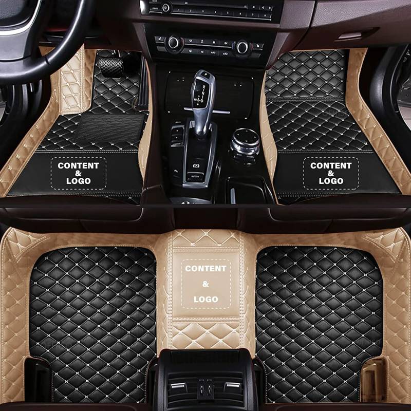 KLKKL Fußmatten Auto Fußmatte Anpassen 95% Auto Modelle Allwetter Fußmatten Set Zubehör Fußmatte PU Leder (Z.B Für Audi, Für BMW, Für Benz, Für Peugeot) (Beige+schwarz) von KLKKL