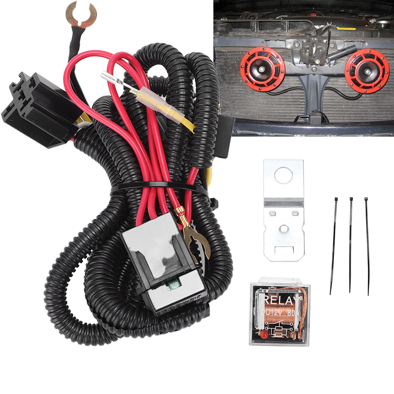 KLLJRFW Universal 12V Horn Kabelbaum -Relais -Kit für Auto -LKW -Kühlergrill -Mount -Explosion bis zu Zwei Hörner (Nicht enthalten) von KLLJRFW