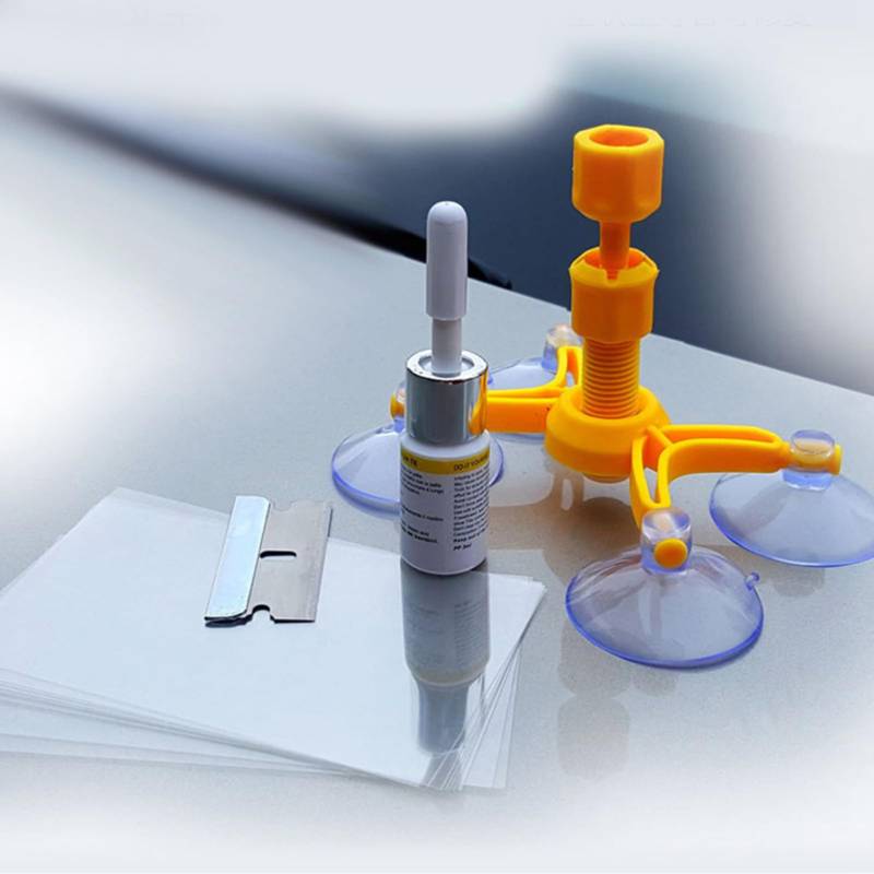 Windschutzscheiben-Riss-Reparatur-Set, Stabile Saugnäpfe, Flüssigkeit, Windschutzscheiben-Reparatur-Set Für Absplitterungen Und Risse, Füllstoff-Reparaturflüssigkeit Für Autofenster(Gelb) von KLLJRFW