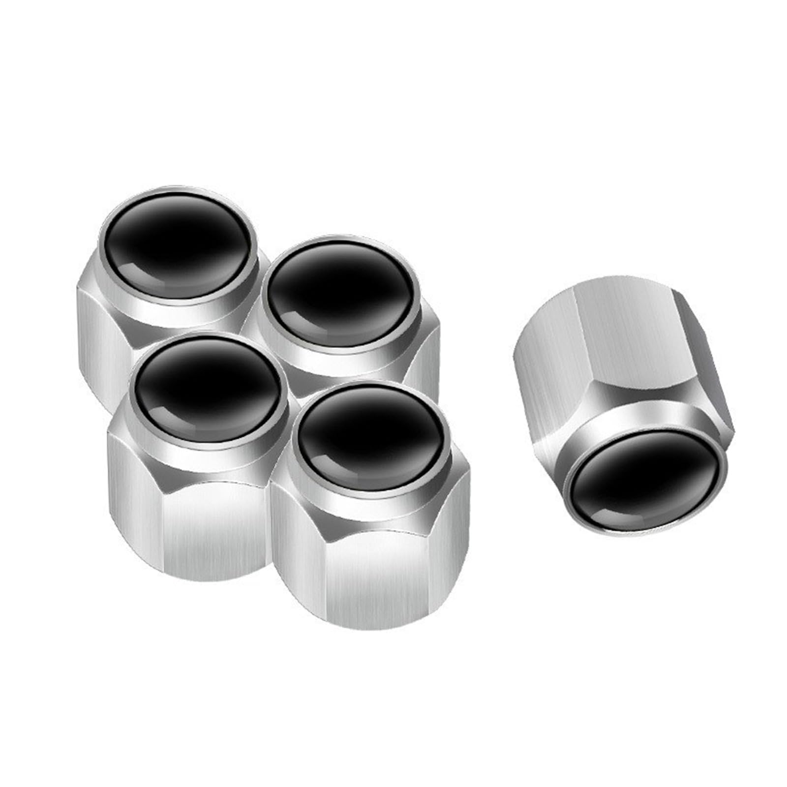 KMGDM 5 Stück Reifenventilkappen, silberfarben, Metall, Gummidichtung, sichere Abdeckungen, einfache Installation für Auto, SUV, Fahrrad, LKW, Motorrad KMGDM 5 Stück Reifenventilkappen, silberfarben, Metall, Gummidichtung, sichere Abdeckungen, einfache Installation für Auto, SUV, Fahrrad, LKW, Motorrad von KMGDM