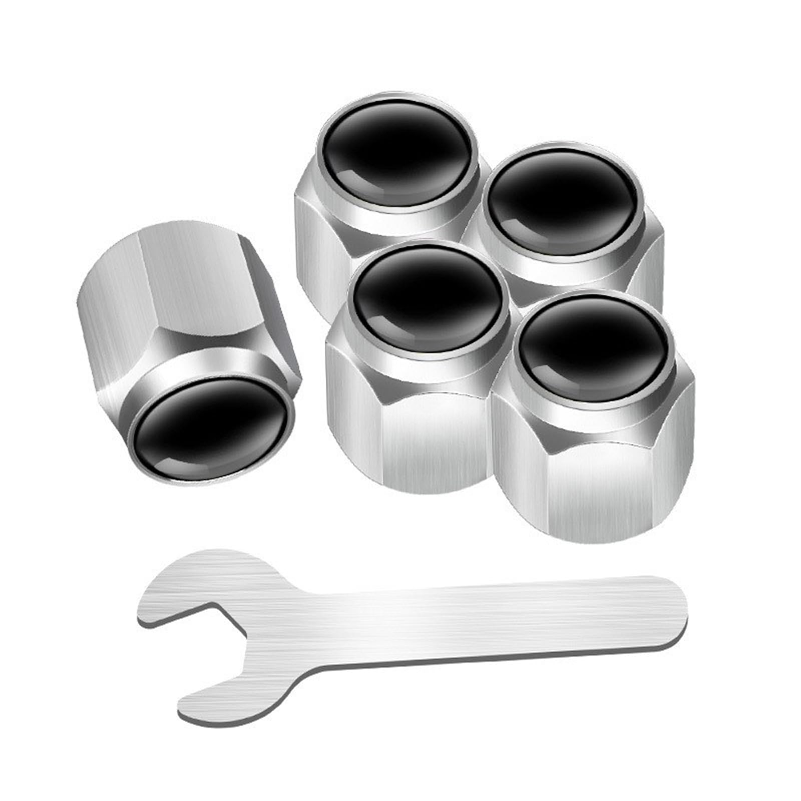 KMGDM 5 Stück Reifenventilkappen, silberfarben, Metall, Gummidichtung, sichere Abdeckungen, einfache Installation für Auto, SUV, Fahrrad, LKW, Motorrad KMGDM 5 Stück Reifenventilkappen, silberfarben, Metall, Gummidichtung, sichere Abdeckungen, einfache Installation für Auto, SUV, Fahrrad, LKW, Motorrad von KMGDM