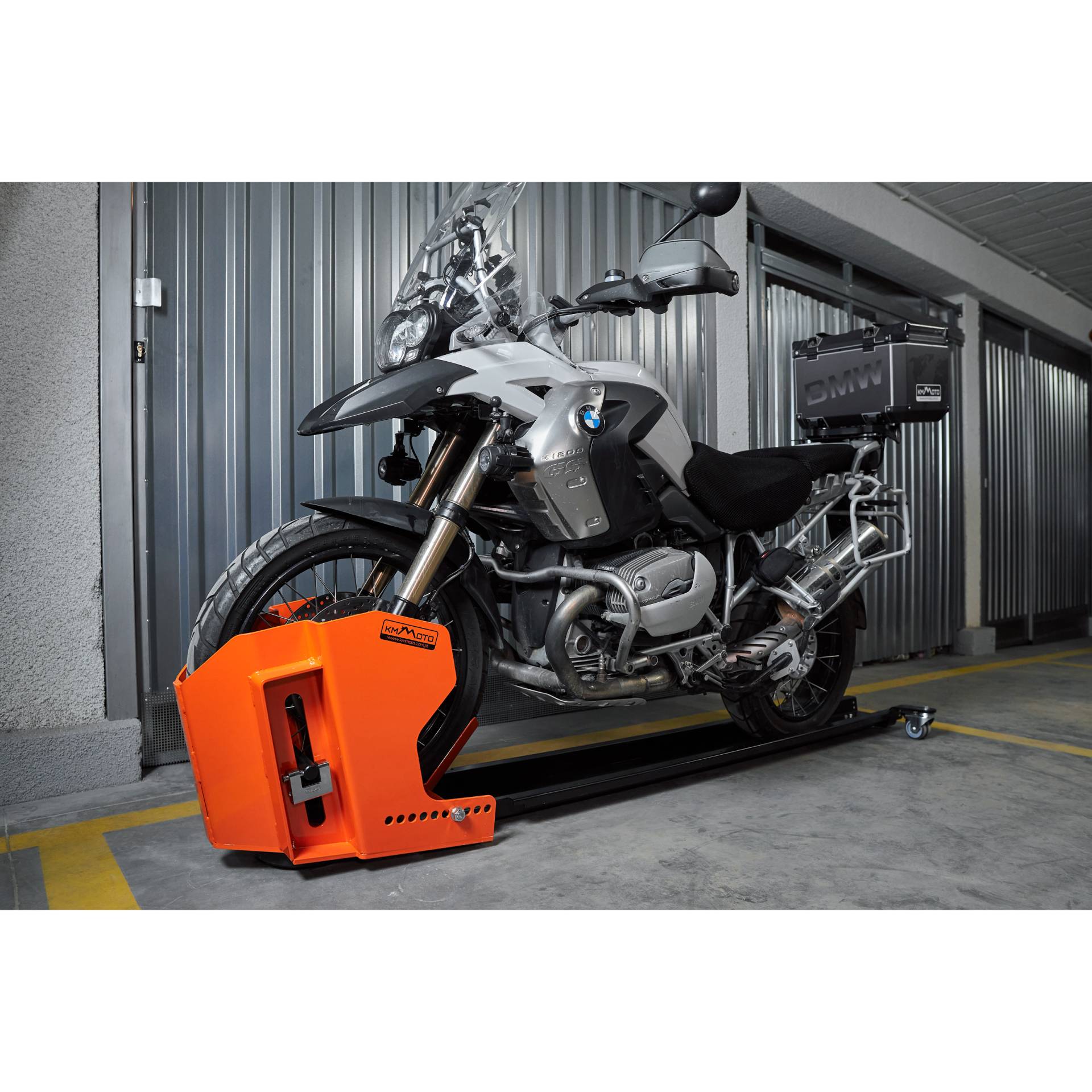 KMMoto Abstellschiene Rotary mit Vorderradwippe und Schloss KMMoto Abstellschiene Rotary mit Vorderradwippe und Schloss von KMMoto