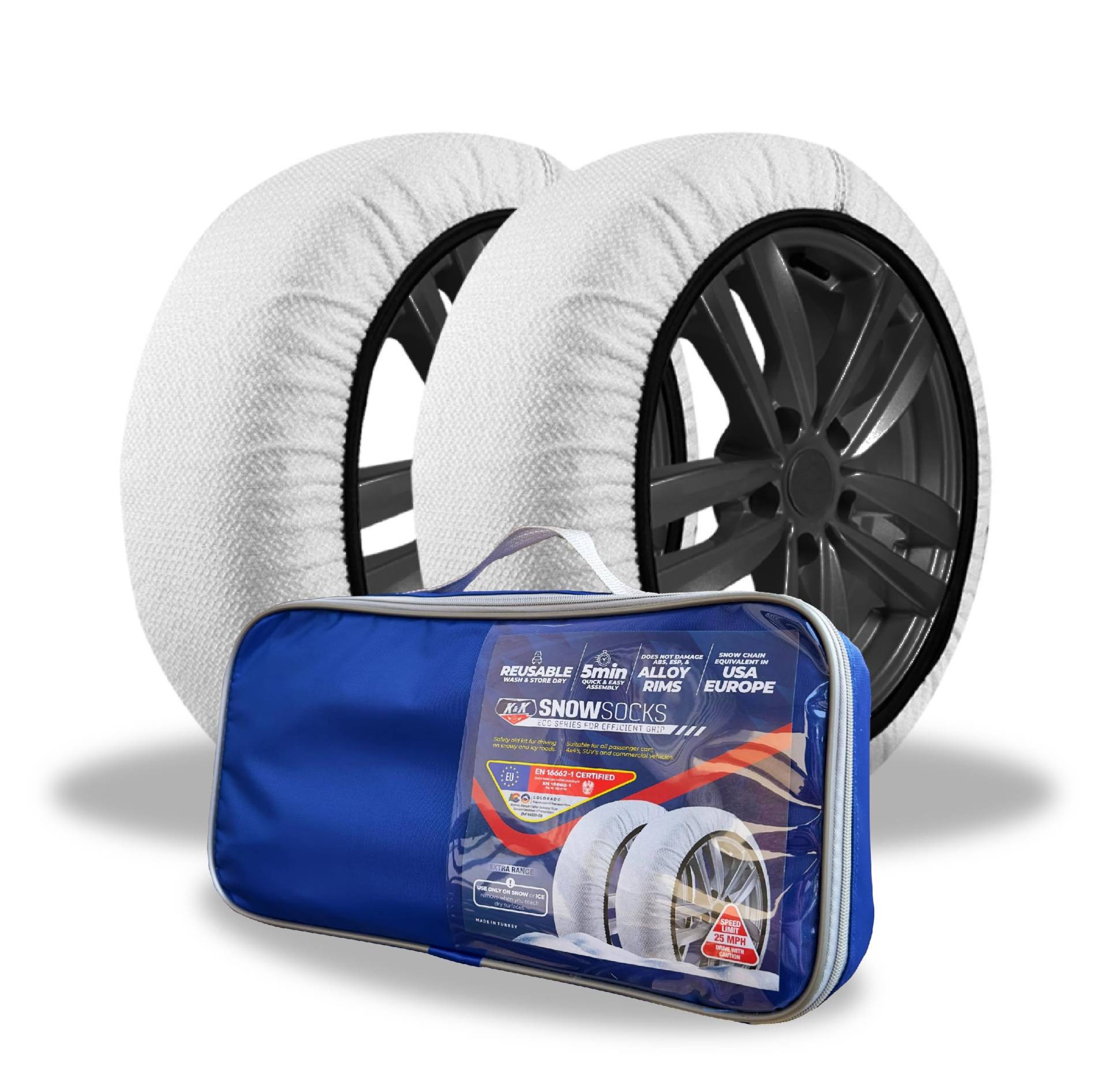 KNK Boutique Automobil-Schneesocken für Reifen – Eco-Serie für effiziente Griffigkeit Alternative für Reifenschneekette – Schneetraktionsgerät, Winter-Notfallzubehör (X-Large) von KNK Boutique