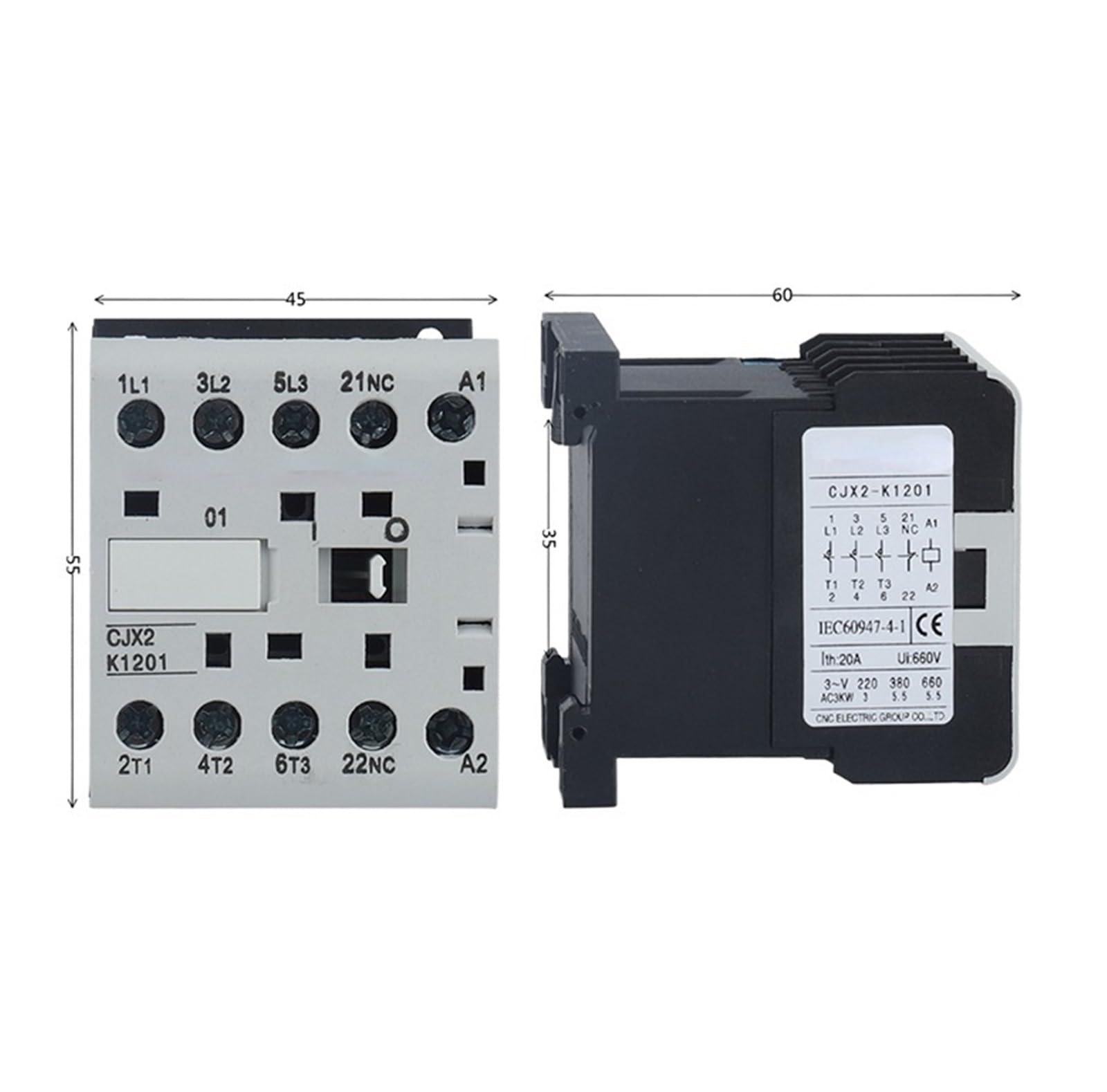 1 stücke CJX2-K 220V 50/60Hz 6A 9A 12A Mini AC Schütz Din-schiene 3P 3 wichtigsten 1NO/3 wichtigsten 1NC Spule Spannung(CJX2-K-0610,48V) von KNUUXHDDK