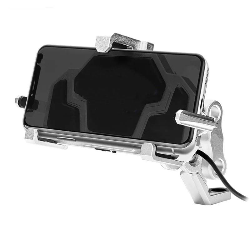 Motorrad Handy Halterung Universal Motorrad Stoßfest Navigation Handy Halter Stoßdämpfung Aluminium Legierung 3,0 Schnell Ladegerät Telefon Halter GPS-Navigationshalterung(S-Charging Mirror) von KNWIAUQ