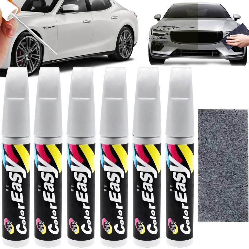 KOIROI 6 Stück Lackstift Auto Weiß, Auto Lackstift, Lackstift Auto Lack Reparatur, Auto Kratzer Reparatur Stift, Kratzerentferner Autolack Stift, Autolack Reparaturstift für Auto von KOIROI
