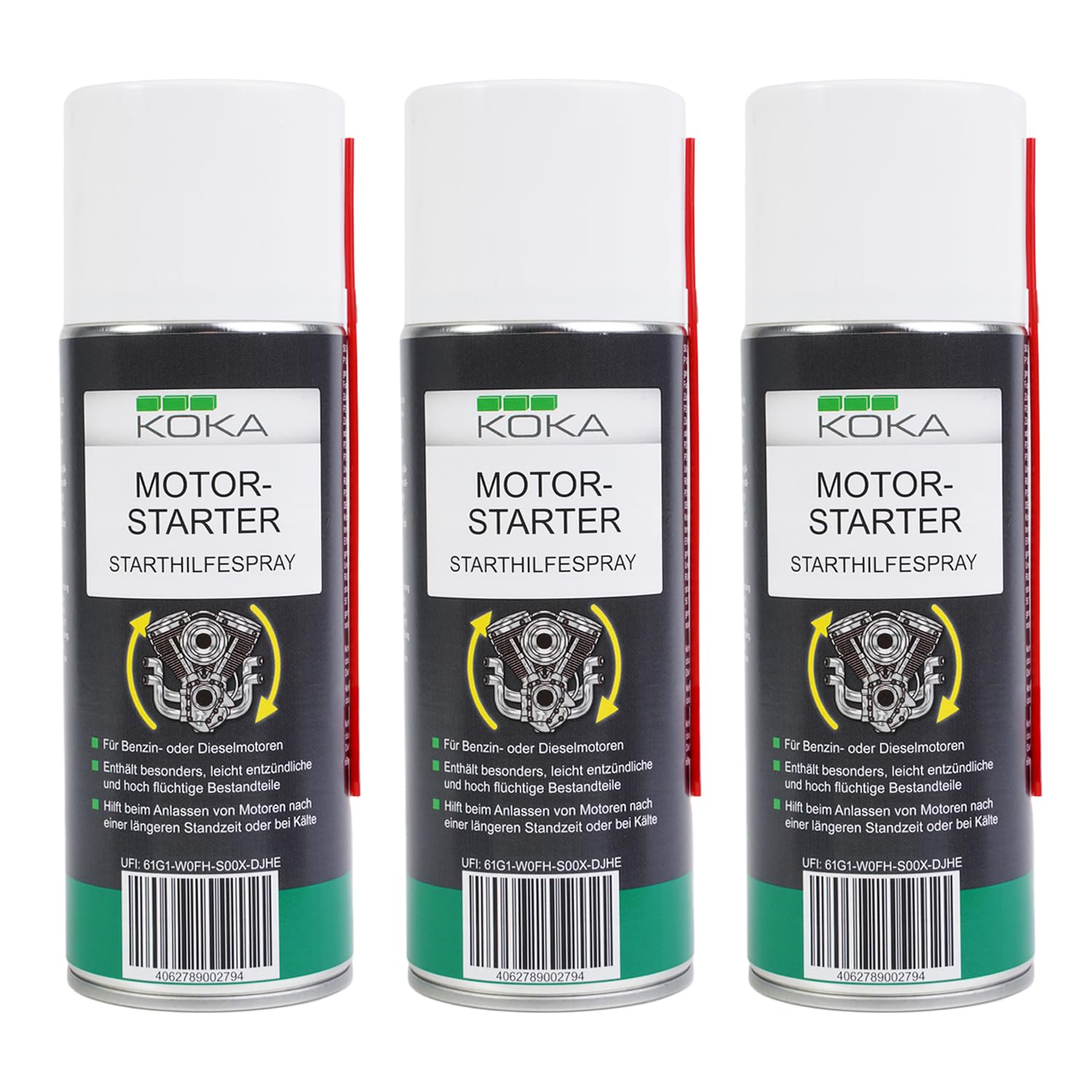 KOKA 3x Starthilfe-Spray 400ml Kalt-Start Auto Motor-Start Pilot Starter-Spray KOKA 3x Starthilfe-Spray 400ml Kalt-Start Auto Motor-Start Pilot Starter-Spray von KOKA
