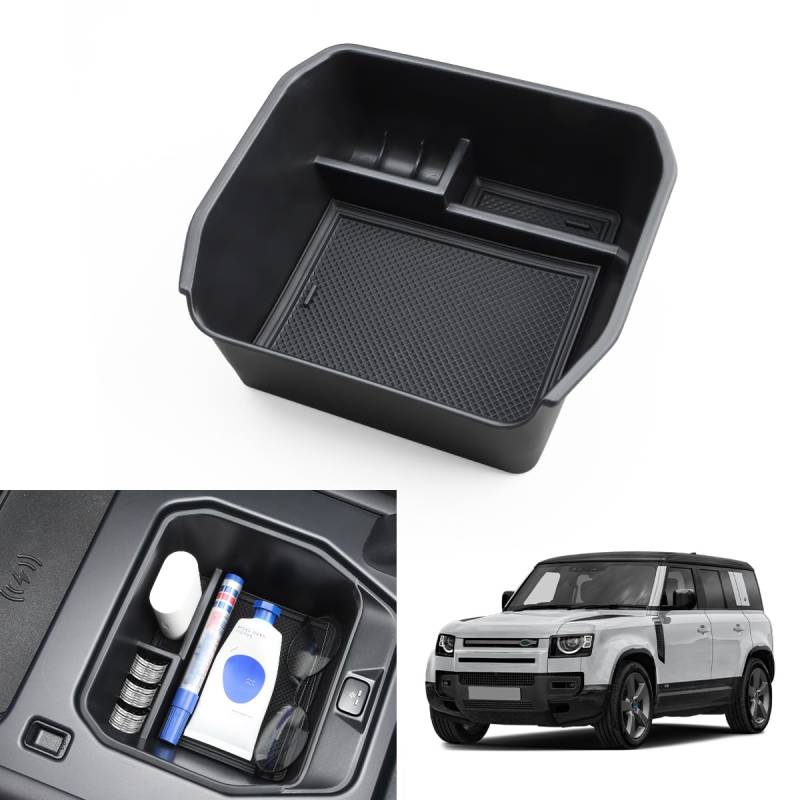 KOLOME Mittelkonsole Aufbewahrungsbox Kompatibel Für Defender 2024 2023 2022 2021 Armlehne Organizer Tray Mittelkonsole Ablagefach Aufbewahrungsbox Innenr Zubehör (Schwarz) von KOLOME