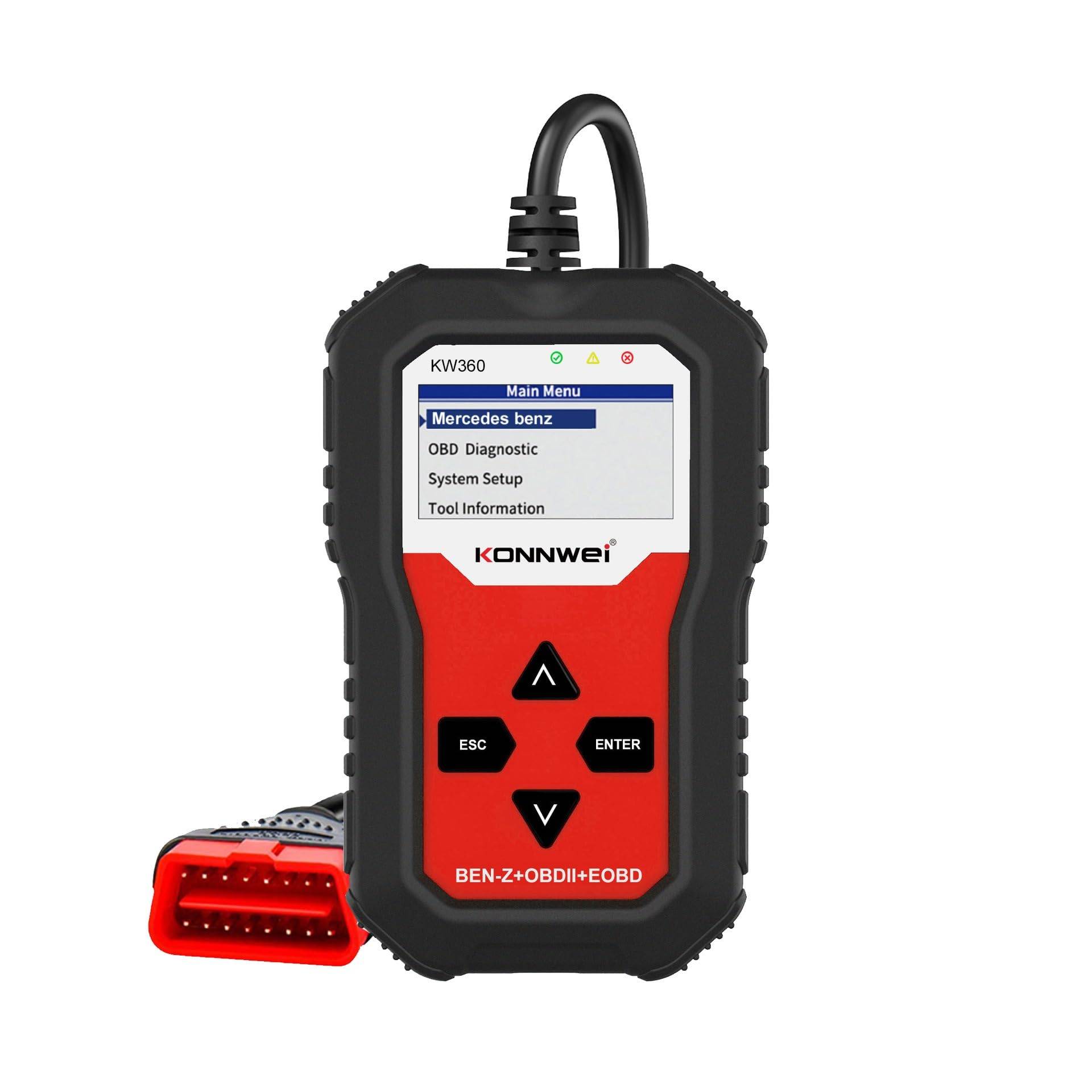 KONNWEI KW360 OBD2 diagnosegerät für Mercedes-Benz–Komplettsystem-Diagnosetool mit ABS-/SRS-/Getriebecodeleser, Ölrücksetzung, Motor Prüfen,Codeleser Motorfehlercode-Lesegerät,OBDII/EOBD-Scanner KONNWEI KW360 OBD2 diagnosegerät für Mercedes-Benz–Komplettsystem-Diagnosetool mit ABS-/SRS-/Getriebecodeleser, Ölrücksetzung, Motor Prüfen,Codeleser Motorfehlercode-Lesegerät,OBDII/EOBD-Scanner von KONNWEI