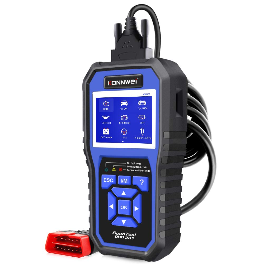 KONNWEI KW450 OBD2 Diagnosegerät Kompatibel Mit VAG Fahrzeuge Alle Systeme KFZ Auslesegerät Fehler Motorkontrollleuchte Auslesen EPB ABS SRS OBD Öl TPS Zurücksetzen Reset Tool von KONNWEI