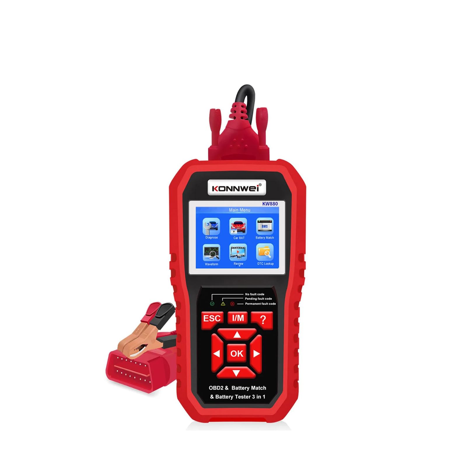KONNWEI KW880 OBD2-Scanner,12V Autobatterietester, Batterieabgleichstool, Autodiagnosetool,3-in-1-OBD2-Scanner,Volle OBD2-Funktionalität,OBD Diagnosegerät für alle Fahrzeuge ab Baujahr 1996 KONNWEI KW880 OBD2-Scanner,12V Autobatterietester, Batterieabgleichstool, Autodiagnosetool,3-in-1-OBD2-Scanner,Volle OBD2-Funktionalität,OBD Diagnosegerät für alle Fahrzeuge ab Baujahr 1996 von KONNWEI