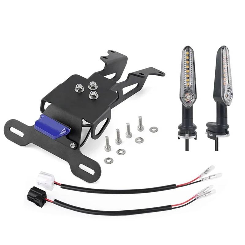 Motorrad Kennzeichenhalter Kompatibel Mit Tracer Für 9 Für GT 2021-2024 Motorrad Mit Schwanz Bremse Blinker Licht Ordentlicher Fender Für Eliminator Lizenz Platte Halterung(C.Light Holder Blue) von KOPQTEC