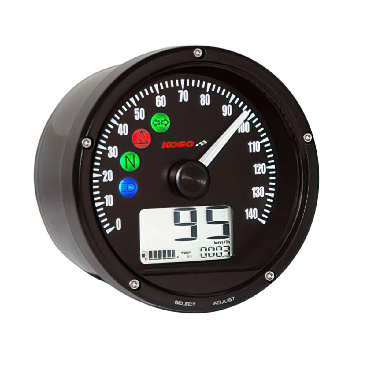 KOSO D75, 0-140 km/h oder MP/H, schwarz und verchromter Rand KOSO D75, 0-140 km/h oder MP/H, schwarz und verchromter Rand von KOSO