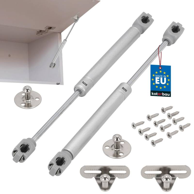 KOTARBAU® 2er Set Klappenbeschlag Gasdruckfeder 80 N Möbel Stoßdämpfer Küchenschrank Gasfeder Dämpfer Schranktür Softclose Türdämpfer Tür Dämpfung Silber Gasdruckdämpfer von KOTARBAU