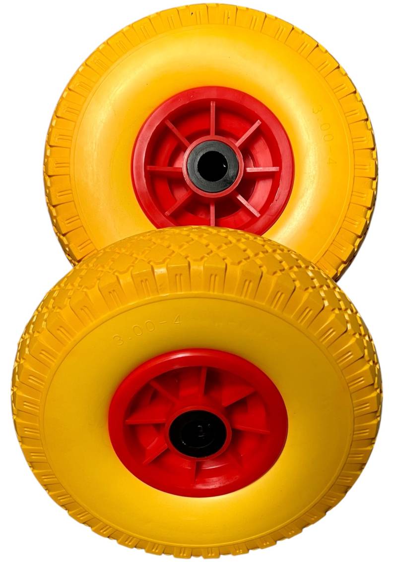 KOVA® 2x Sackkarrenrad Pannensicher PU Vollgummi Ø 260 mm für 2cm Ø Achse 3.00-4 Sackkarren Bollerwagen Rad Ersatzrad Reifen Räder für Sackkarre Vollgummireifen Bollerwagenrad Sackkarrenräder, G/R, W von KOVA