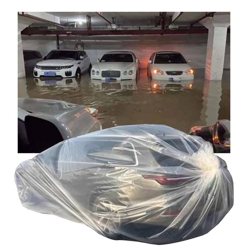 Komplette Autoabdeckungen Autoabdeckung Aus Kunststoff, Wasserdicht, Für Jedes Wetter, Wiederverwendbar, Hochwassersicher, Luftpolsterabdeckung Für Autos Im Garagenkeller, Verhindert Überschwemmungen von KPHYMOD