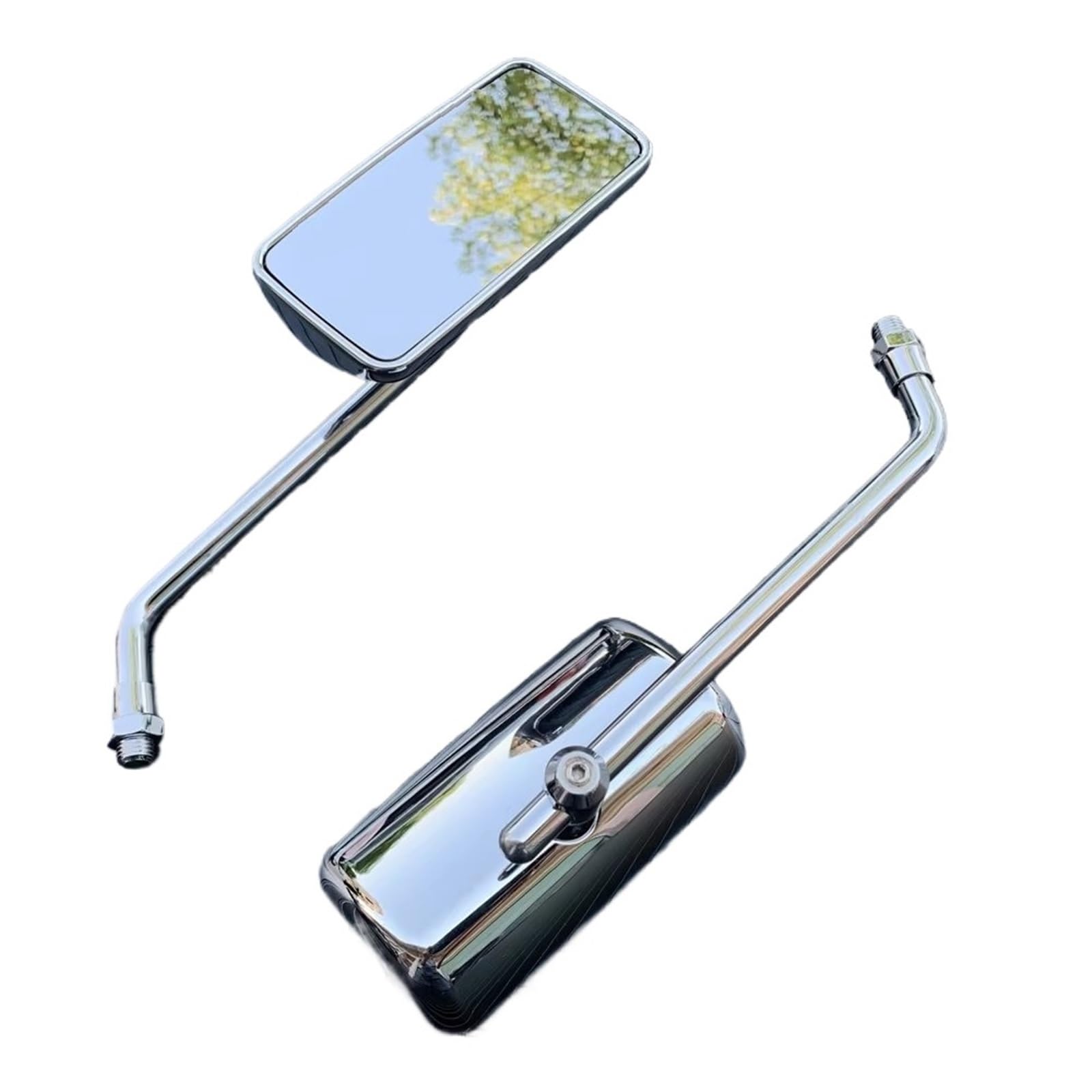 Motorrad Rückspiegel 10mm Universal Motorrad Retro Rechteck Metall Motorrad Rearview Außenspiegel Chrom Zubehör Motorcycle Mirror(Chrome) von KPVEVPSTQ