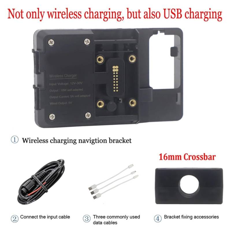 Halterung Navigation Für B&MW R1200GS LC 2013-2017 Telefonnavigationshalterung USB-Lade 12MM Überrollbügel Motorrad(Wireless 16mm Clip) von KPVPERPZDF