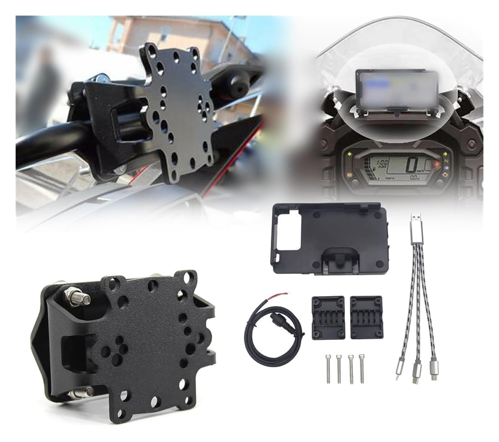 Halterung Navigation Für Kawa&saki KLR650 KLR 650 2022+ Motorrad Fronttelefon Drahtlose Und USB-Lade-GPS-Navigationsplattenhalterung Halterständer(USB and Stand) von KPVPERPZDF