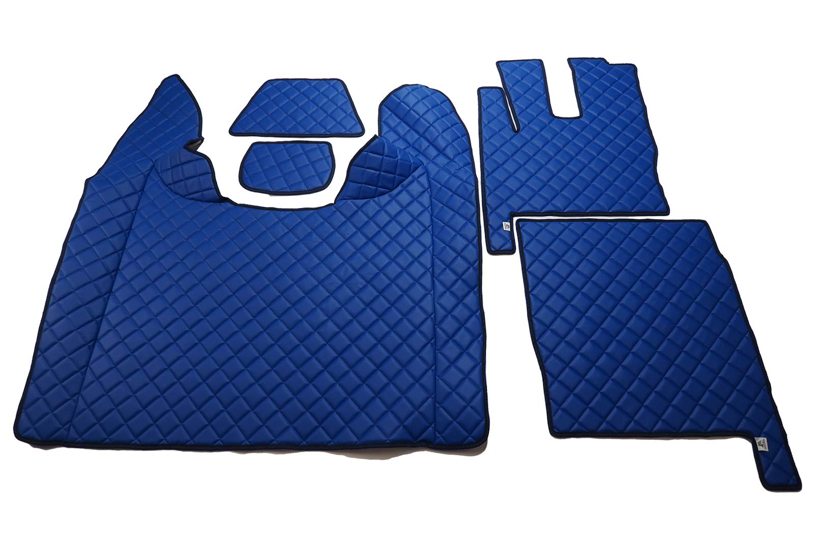 KRAM-TRUCK Gesteppte Autofußmatten Kompatibel mit DAF XF 106 ab 2017 mit Wasserheizung, 2 Tischmatten im Set, Blau, Lederimitat auf Schaumstoff 10 mm, Hygienezertifikat, Cockpitset von KRAM-TRUCK