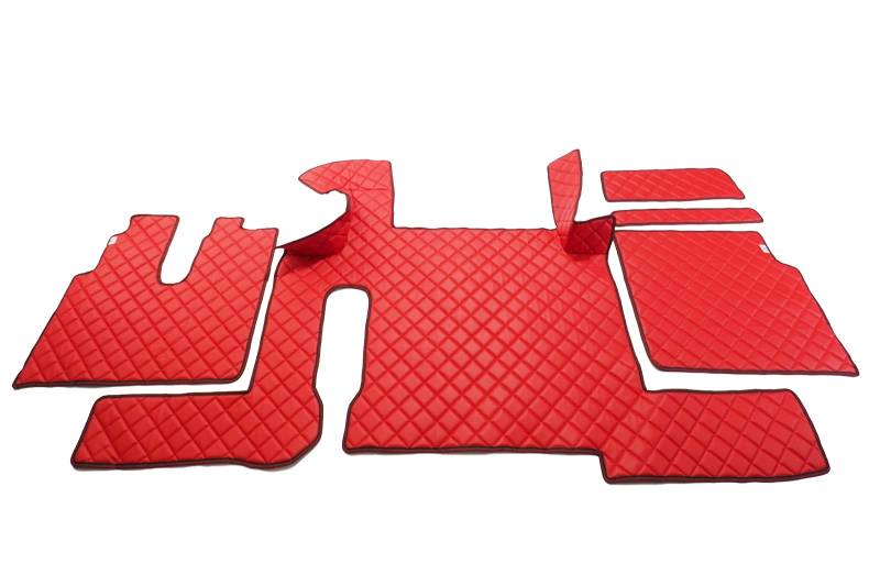KRAM-TRUCK Gesteppte Autofußmatten Kompatibel mit z MAN TGX 2018-2020 mit 2 Schubladen und Automatik, Rot, Lederimitat auf Schaumstoff 10 mm, Hygienezertifikat, Cockpitset von KRAM-TRUCK