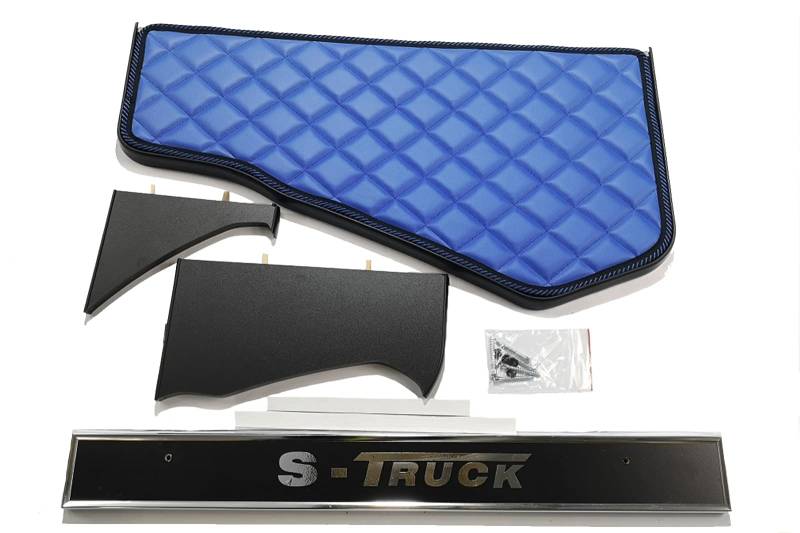 KRAM-TRUCK Gesteppter Mitteltisch für Auto, Kompatibel mit SCANIA S/R ab 2017 Neue Generation, Blau, Lederimitat auf Schaumstoff 10 mm, Hygienezertifikat von KRAM-TRUCK