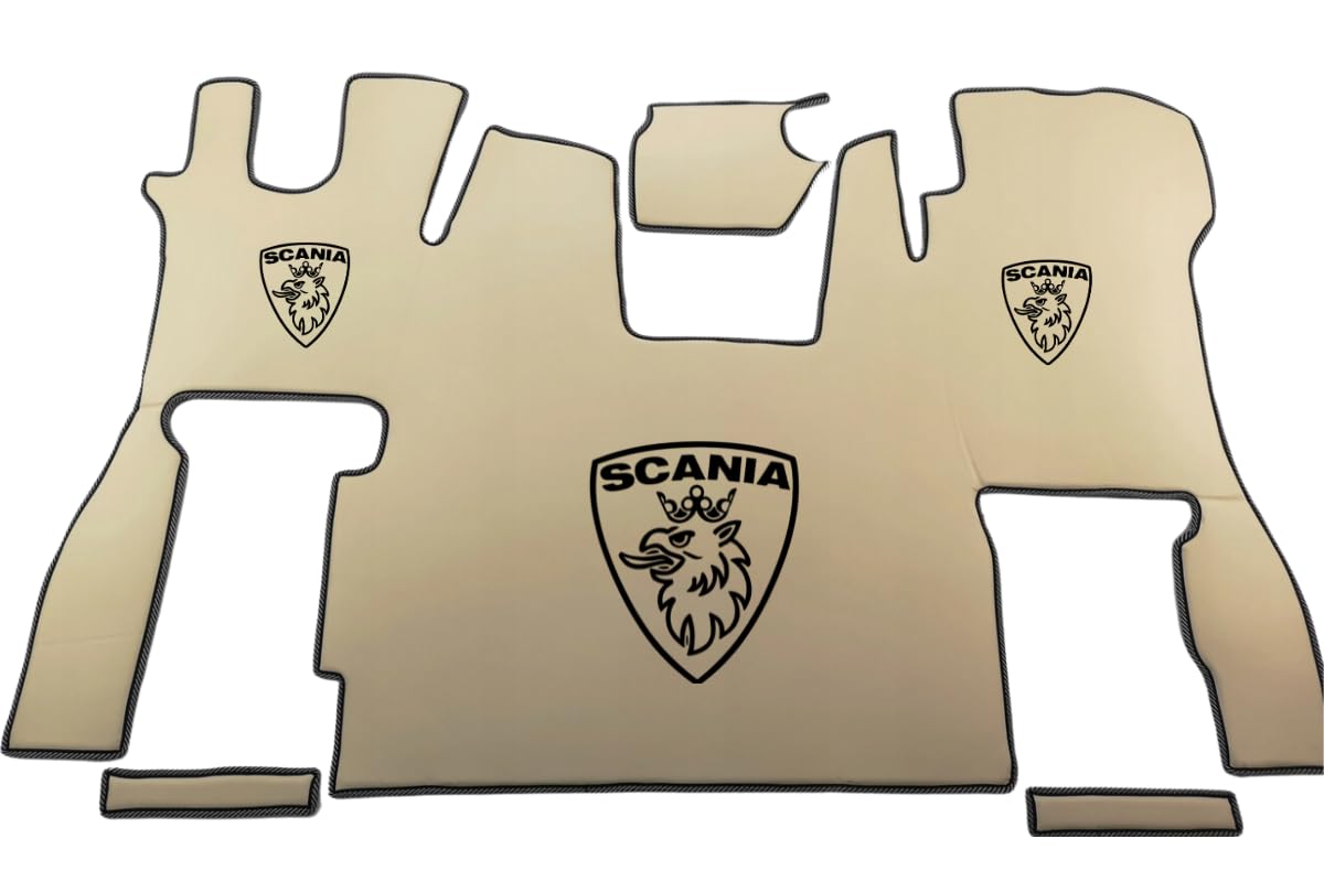 KRAMTUCK - Glatte Fußmatten kompatibel mit Scania S ab 2017 - gummimatten Auto - Passend zu Scania Automatten - Auto teppiche - Fester Beifahrersitz (Hellbeige) von KRAM-TRUCK