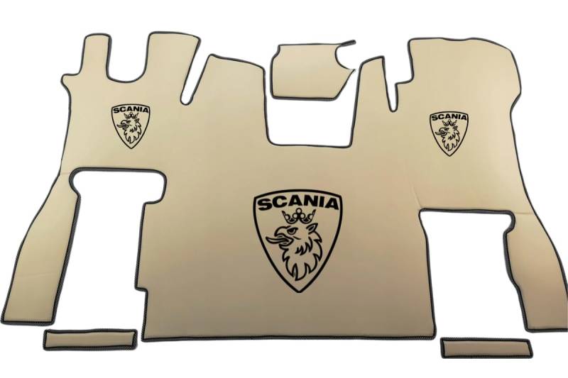 KRAMTUCK - Glatte Fußmatten kompatibel mit Scania S ab 2017 - gummimatten Auto - Passend zu Scania Automatten - Auto teppiche - Fester Beifahrersitz (Hellbeige) von KRAM-TRUCK