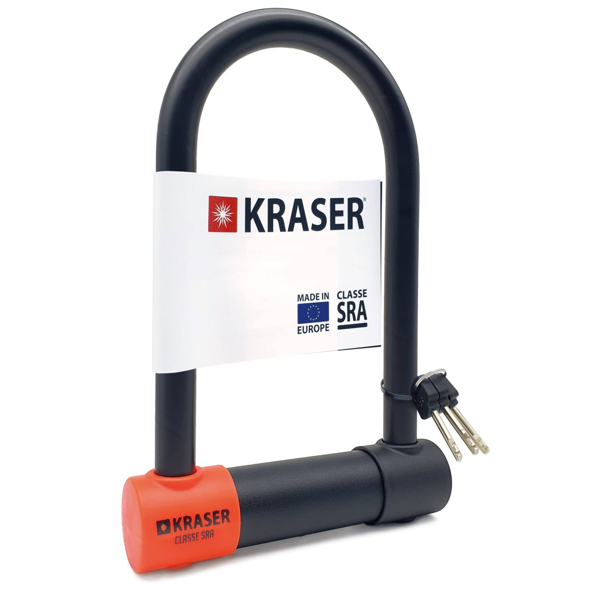 KRASER KR120M Solid U Vorhängeschloss SRA-geprüftes Motorradschloss Diebstahlschutz Motorrad Sicherheitsschloss Ø18, 120cm breit, Schwarz und Orange von KRASER