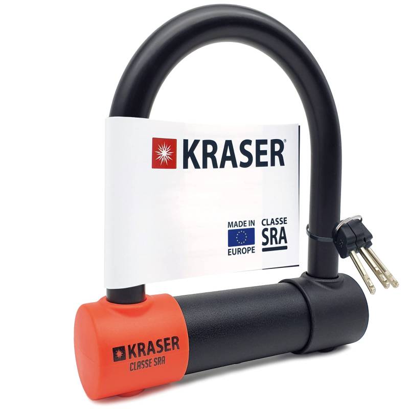 KRASER KR120S Solid U Vorhängeschloss SRA-geprüftes Motorradschloss Diebstahlschutz Motorrad Sicherheitsschloss Ø18, 120cm breit, Schwarz und Orange von KRASER