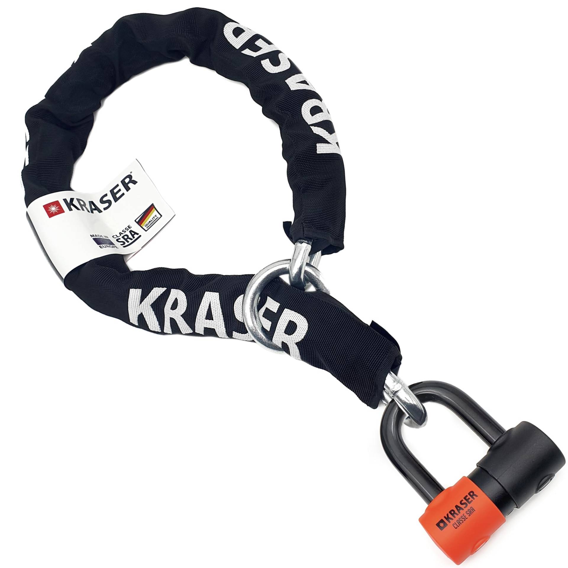 KRASER KR50120L Kettenschloss Schloß Motorrad-Scheibensperre gegen Diebstahl Mini U ø18 + Kette 120cm ø13,5mm mit Schleifensystem Sicherheitskit Zugelassene SRA Diebstahlsicherer Motorradroller KRASER KR50120L Kettenschloss Schloß Motorrad-Scheibensperre gegen Diebstahl Mini U ø18 + Kette 120cm ø13,5mm mit Schleifensystem Sicherheitskit Zugelassene SRA Diebstahlsicherer Motorradroller von KRASER