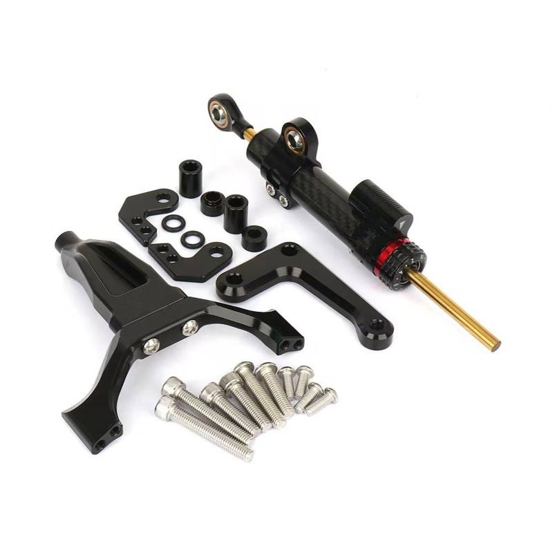 KRFDSV Lenkungsdämpfe Stabilizer Kompatibel Mit Yamaha Für MT-09 2024 Motorrad CNC Aluminium Einstellbarer Dämpfer Motorrad Lenkstabilisator Steuerhalterung Montagesatz(Black,B) von KRFDSV