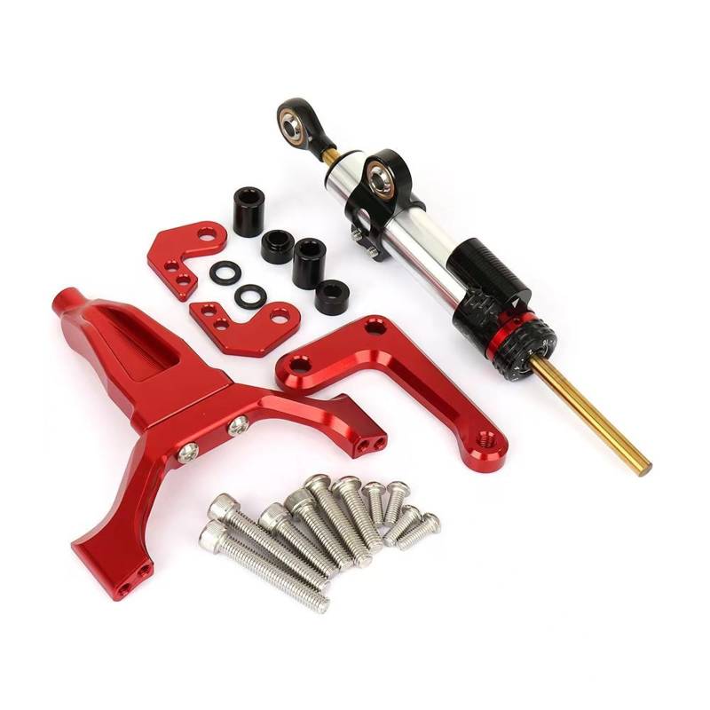 KRFDSV Lenkungsdämpfe Stabilizer Kompatibel Mit Yamaha Für MT-09 2024 Motorrad CNC Aluminium Einstellbarer Dämpfer Motorrad Lenkstabilisator Steuerhalterung Montagesatz(Red,D) von KRFDSV