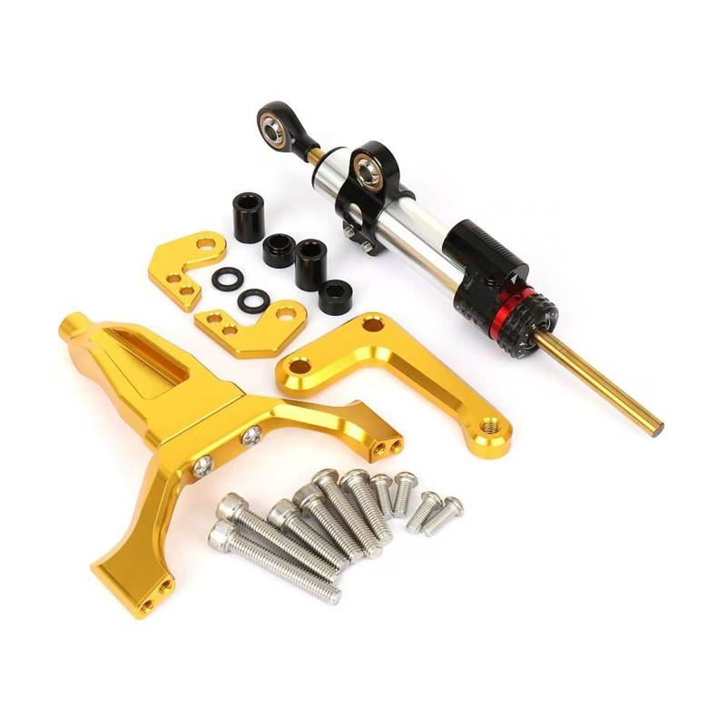KRFDSV Lenkungsdämpfe Stabilizer Kompatibel Mit Yamaha Für MT-09 2024 Motorrad CNC Aluminium Einstellbarer Dämpfer Motorrad Lenkstabilisator Steuerhalterung Montagesatz(Yellow,D) von KRFDSV