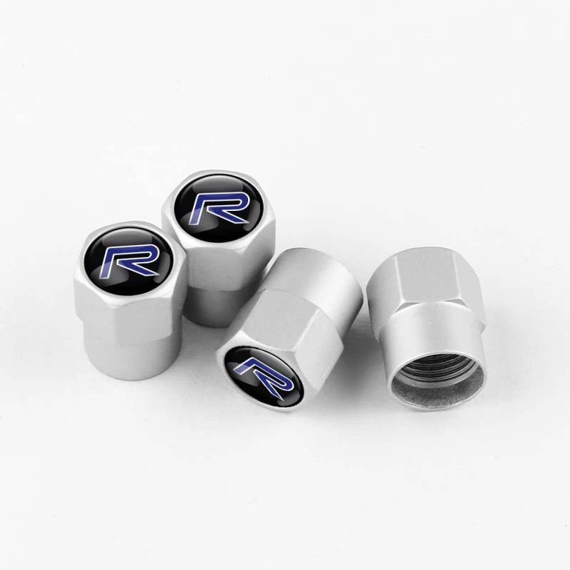 Auto-Ventilkappen für Volvo R Design, 4 Stück Metallabzeichen Auto-Rad-Reifen-Ventilkappen Decken Autozubehör Ab,B von KRHINO