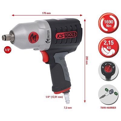 Ks Tools 1/2 MONSTER Hochleistungs-Druckluft-Schlagschrauber, 1690Nm [Hersteller-Nr. 515.1210] von KS TOOLS
