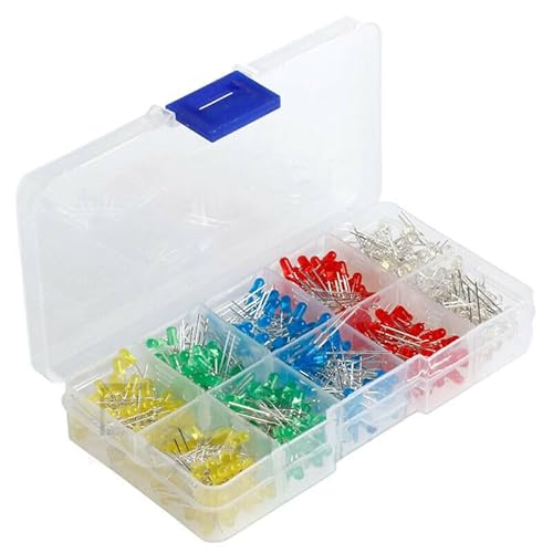 KSOPUERT 500 Stück 3 mm LED-Dioden, Leuchtdioden Sortiment Sets, LED Beleuchtung, Lampenkomponenten für DIY-Elektronik-PCB (5 Farben x 100 Stück) von KSOPUERT