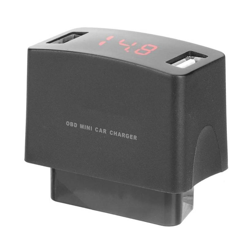 KSTE Stabiles ABS OBD Mini Dual USB Ladegerät Sockel mit Spannungsanzeige for 12 / 24V Auto von KSTE