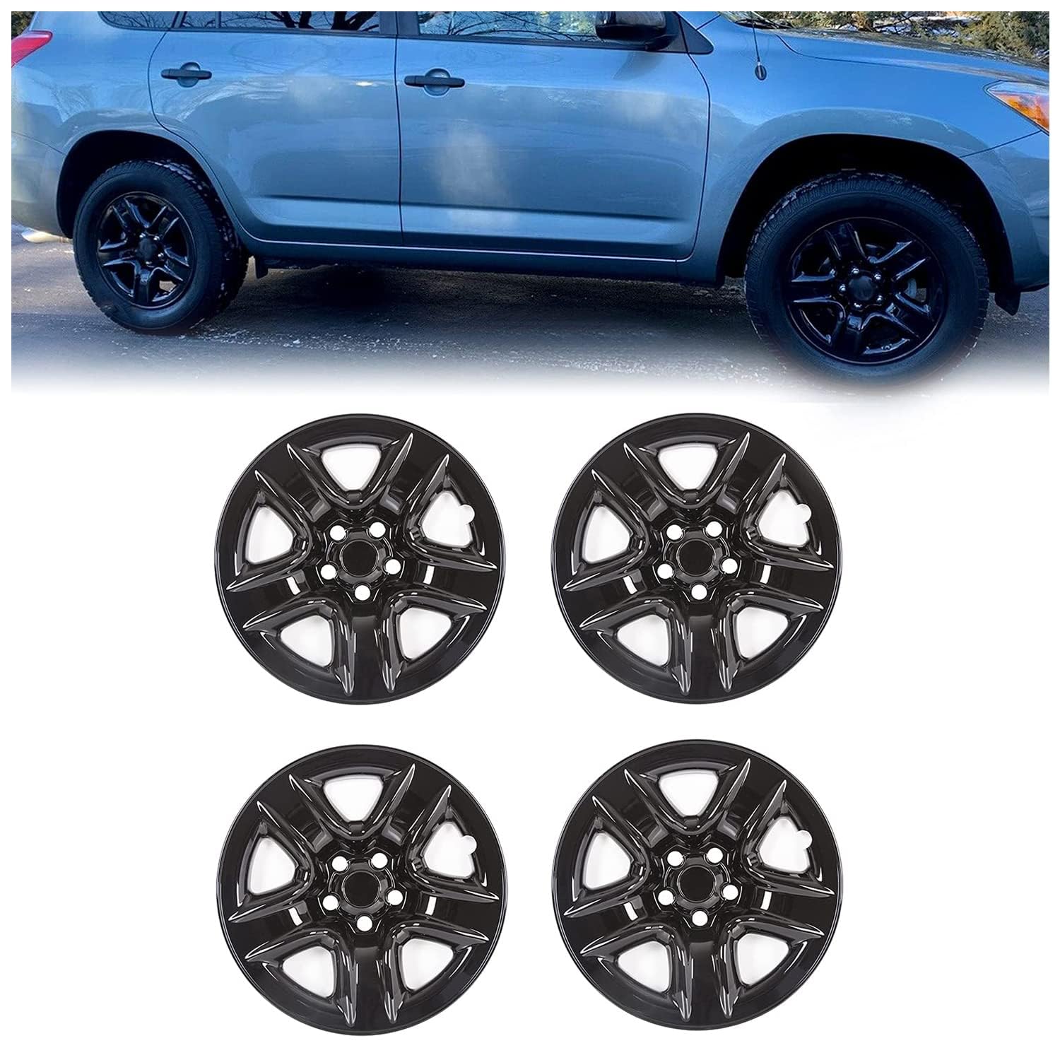 KUAFU 43,2 cm (17 Zoll) Radabdeckung, kompatibel mit Toyota RAV4 Modellen, 2006–2012, Schwarz, 4 Stück von KUAFU