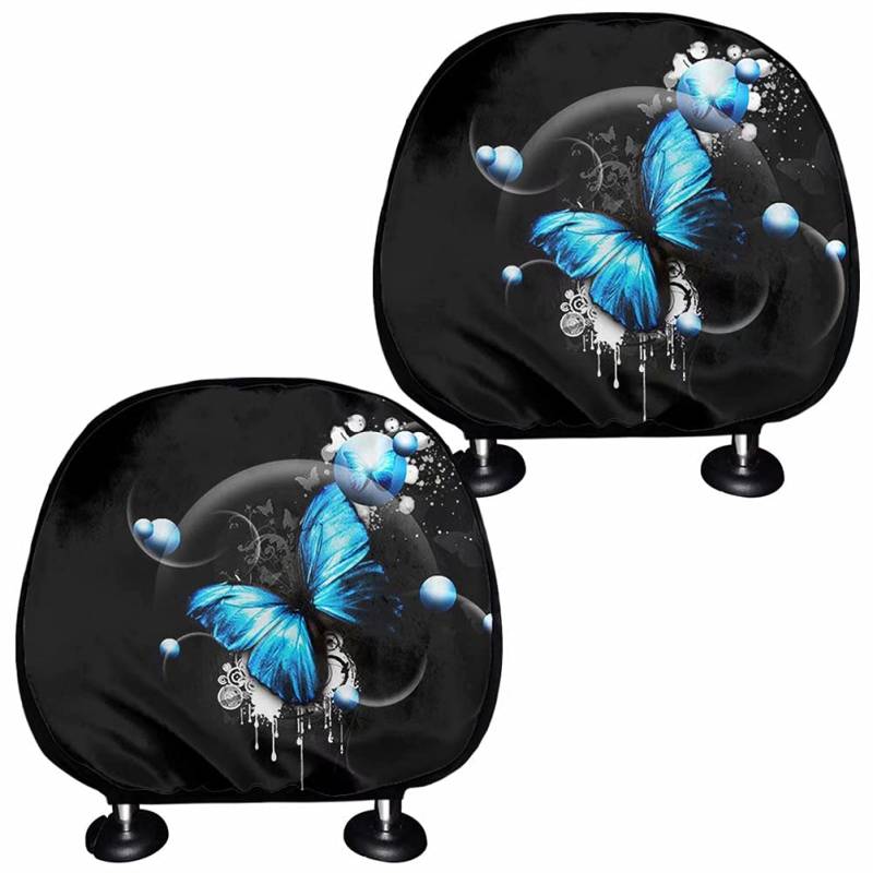 KUIFORTI 2-teiliges Set mit neonfarbenen Schmetterlingen, Auto-Kopfstützenbezügen für Damen und Mädchen, Kopfstützen-Schutzbezüge, Vorder-Kissenbezüge, universelle Passform von KUIFORTI