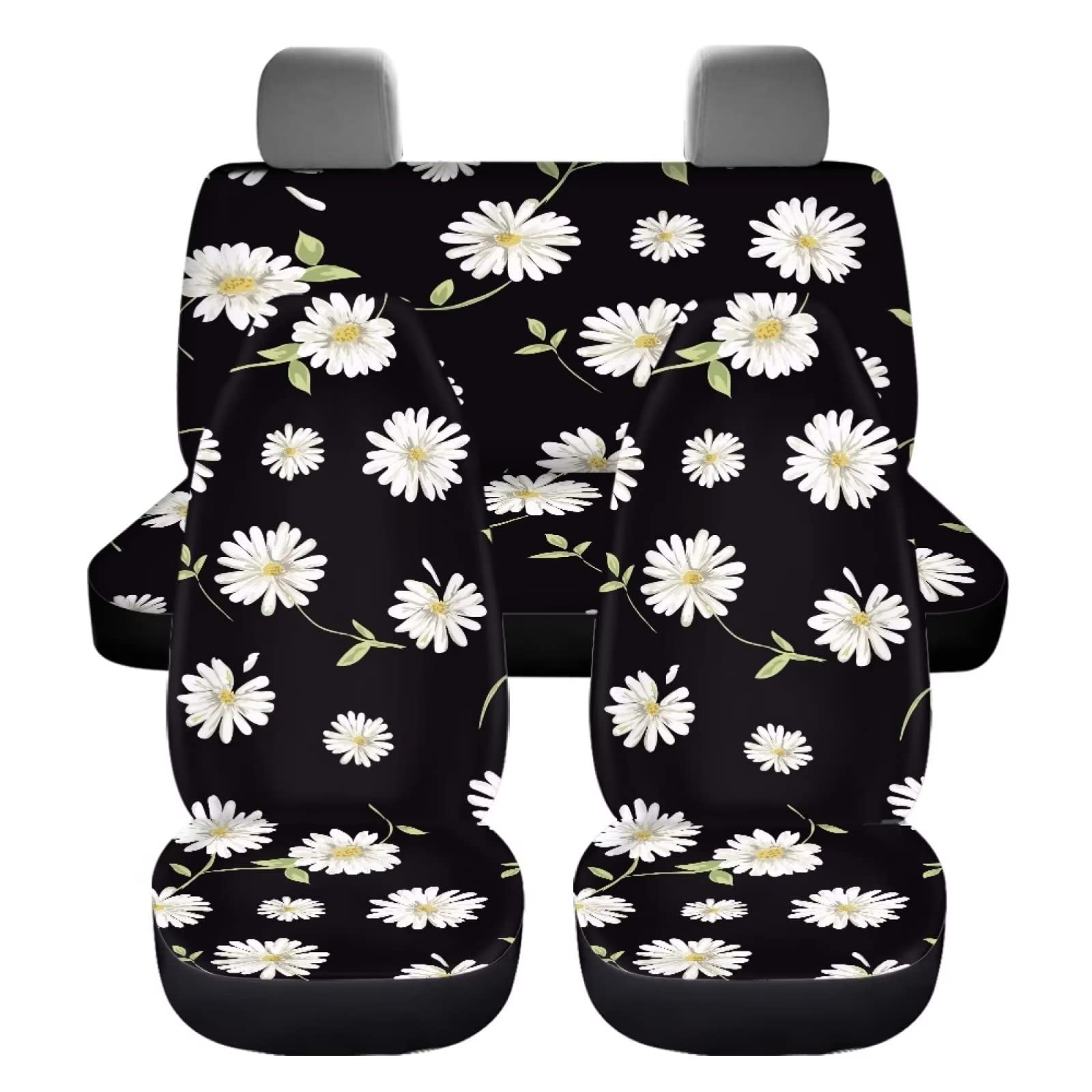 KUIFORTI Daisy Auto-Innenzubehör, komplettes Set, schwarzes Gänseblümchen-Autositzbezug-Set, elastischer Autositzschutz für vorne und hinten, 4er-Pack, Frauen Mädchen Universal Schalensitzschoner Set KUIFORTI Daisy Auto-Innenzubehör, komplettes Set, schwarzes Gänseblümchen-Autositzbezug-Set, elastischer Autositzschutz für vorne und hinten, 4er-Pack, Frauen Mädchen Universal Schalensitzschoner Set von KUIFORTI