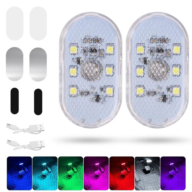 Fußraumbeleuchtung Auto, 2 Stück Kabellose LED Lichter Auto, LED Fußraumbeleuchtung, Innenraumbeleuchtung, Ambientebeleuchtung Kabellos, Berühr den Schalter, Wiederaufladbaren(7 Farben) von KUKUPOW