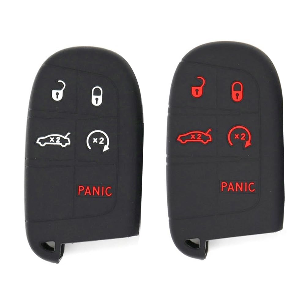 KULCSOK Schlüsselanhänger-Hülle, kompatibel mit Jeep Grand Cherokee Compass Renegade, passend für Dodge Journey Challenger Durango Ram 1500, Silikon-Schlüsselschutz, 5 Tasten (schwarz + schwarz rot) KULCSOK Schlüsselanhänger-Hülle, kompatibel mit Jeep Grand Cherokee Compass Renegade, passend für Dodge Journey Challenger Durango Ram 1500, Silikon-Schlüsselschutz, 5 Tasten (schwarz + schwarz rot) von KULCSOK