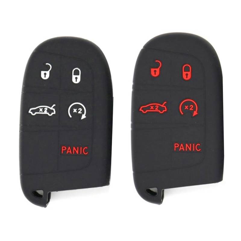 KULCSOK Schlüsselanhänger-Hülle, kompatibel mit Jeep Grand Cherokee Compass Renegade, passend für Dodge Journey Challenger Durango Ram 1500, Silikon-Schlüsselschutz, 5 Tasten (schwarz + schwarz rot) von KULCSOK