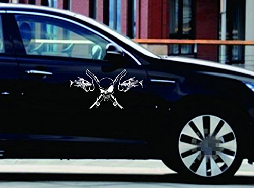 KUNFINE Auto Styling Aufkleber Totenkopf und Angeln Auto Aufkleber Vinyl Aufkleber Dekoration Film Aufkleber DIY Auto Tuning Teile (Weiß) von KUNFINE