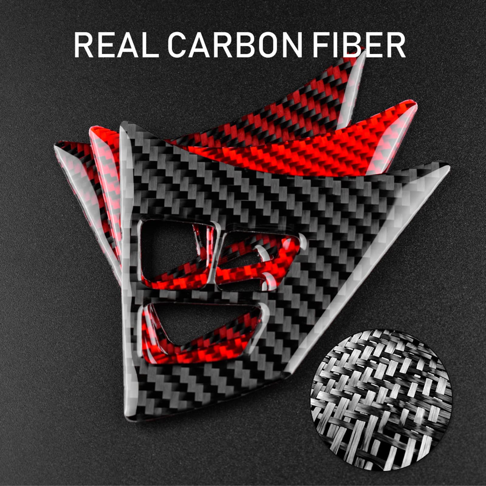 Auto Lenkrad Carbon Fiber Trim Aufkleber Dekorationen für BMW 6er E63 E64 2004 2005 2006 2007 2008 2009 2010 Lenkradfunktion Taste Schalter Abdeckung Innenausstattung (Rot) von KUNGKIC