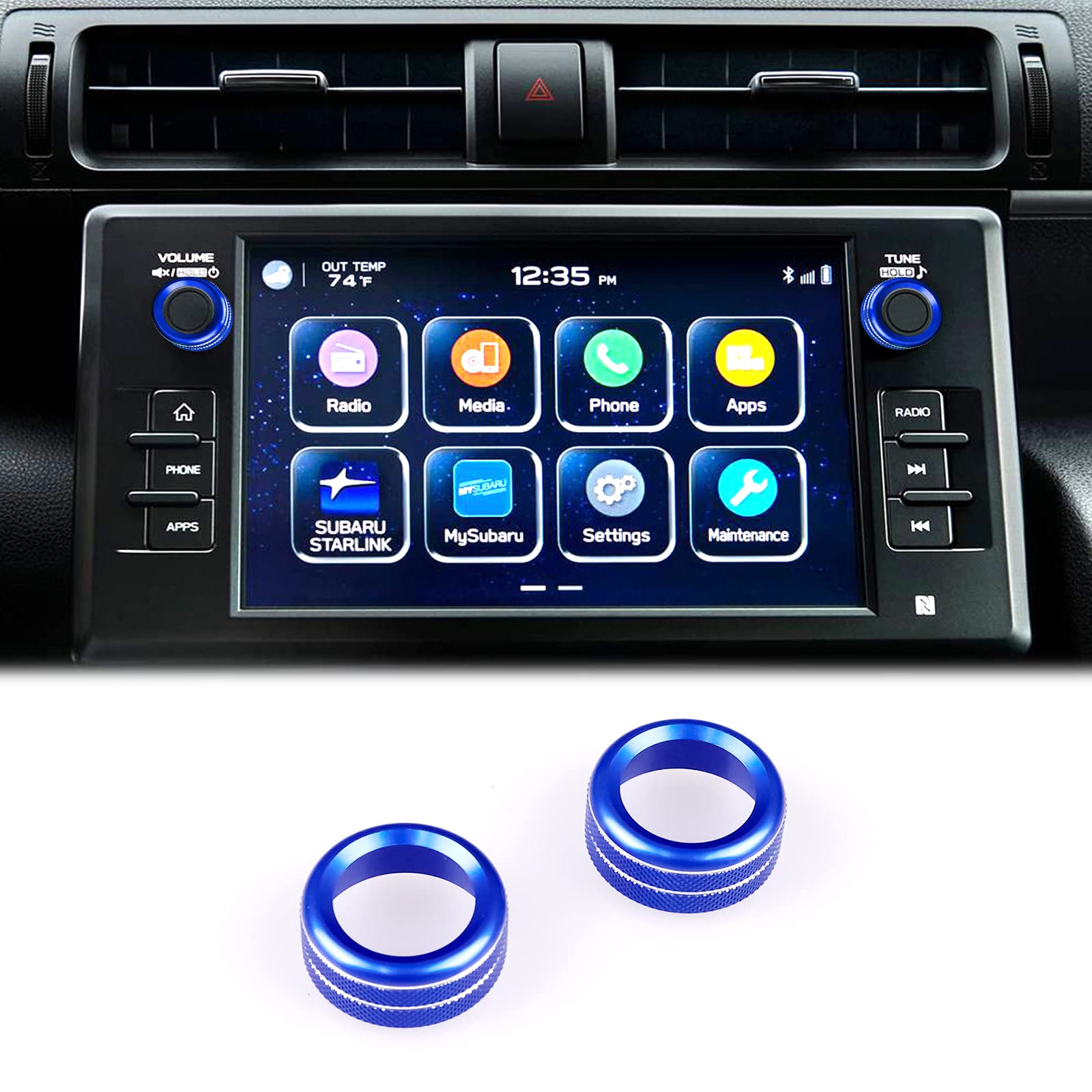 KUNGKIC 2PCS Audio-Lautstärkeregler Tune Button Abdeckung Innenbereich Dekorative Compatible with Subaru BRZ Toyota GR86 2021 2022 Aluminium-Legierung Knopf Ring Abdeckungen Zubehör (Blau) von KUNGKIC