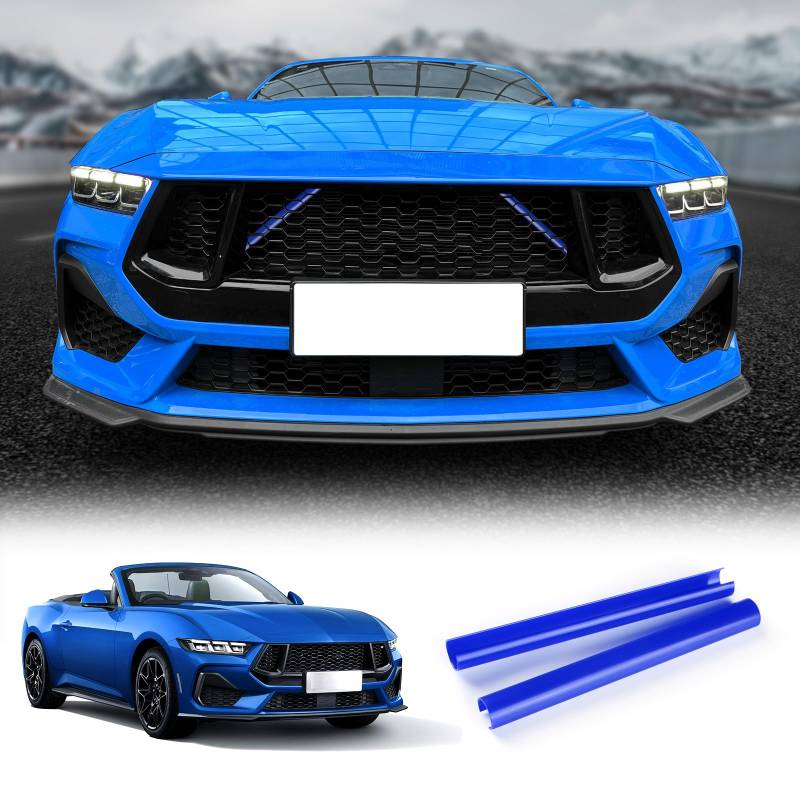 KUNGKIC 2Stück Für Ford Mustang 2024 2025 Kühler Grill Zierleisten Streifen Frontgrill Einsatz V Streben Auto Grilleinsatz Kühlergrill Trim Zubehör,Geschenk (Blau) von KUNGKIC